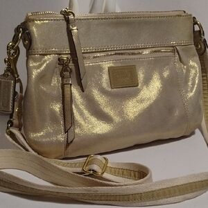 Coach Poppy Gold Metallic X-body With Double Hangtags